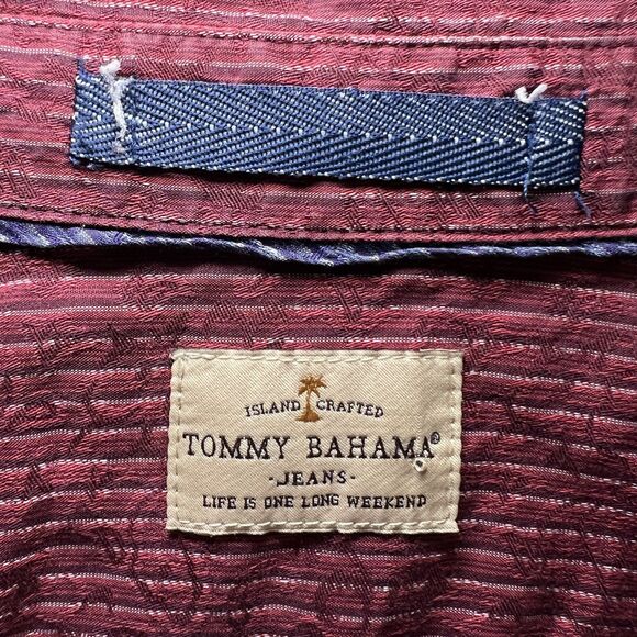 Tommy Bahama Jeans Button Up Shirt Men Size Large Red Striped Long Sleeve Pocket - Picture 7 of 11